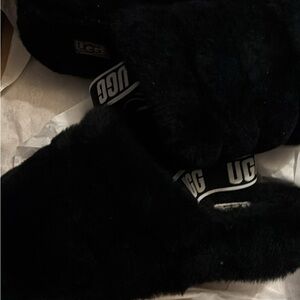 UGG Black Plush Slippers